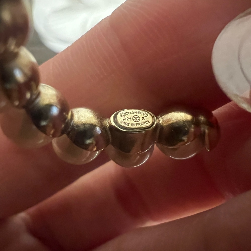 Chanel Gold 5 & Crystal CC Faux Pearl Hoop Earrings - Picture 6 of 10